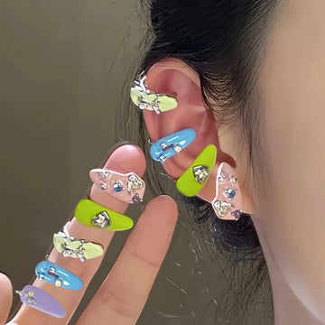 Daiiibabyyy   -  Harajuku Colorful Dropping Glaze Ear Clip Earrings Y2K Dopamine Accessories Cool Bow Clip Earings for Girls Women Jewelry Gift